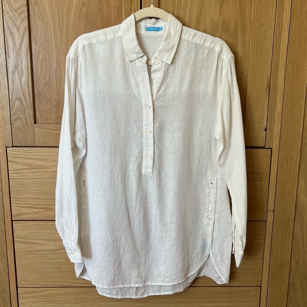 J McLaughlin Linen Button Detail Tunic Blouse White XS Beach Resort Classic